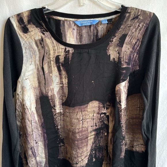 Simply Vera Vera Wang black/cream/brown asymmetrical blouse, size M - Picture 2 of 8